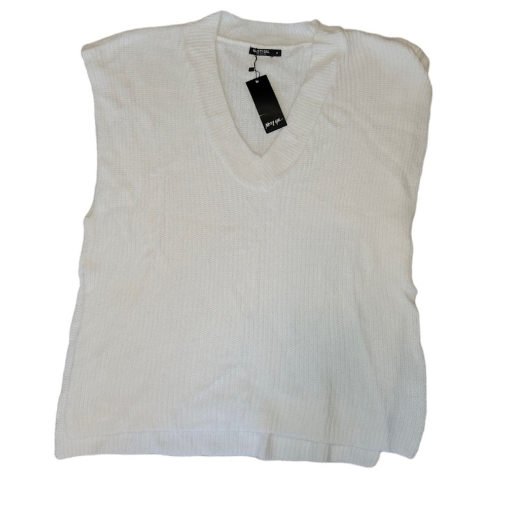 Nasty Gal Fluffy Knit Oversized V Neck Tank Vest Top in Cream sz XL - Picture 2 of 7